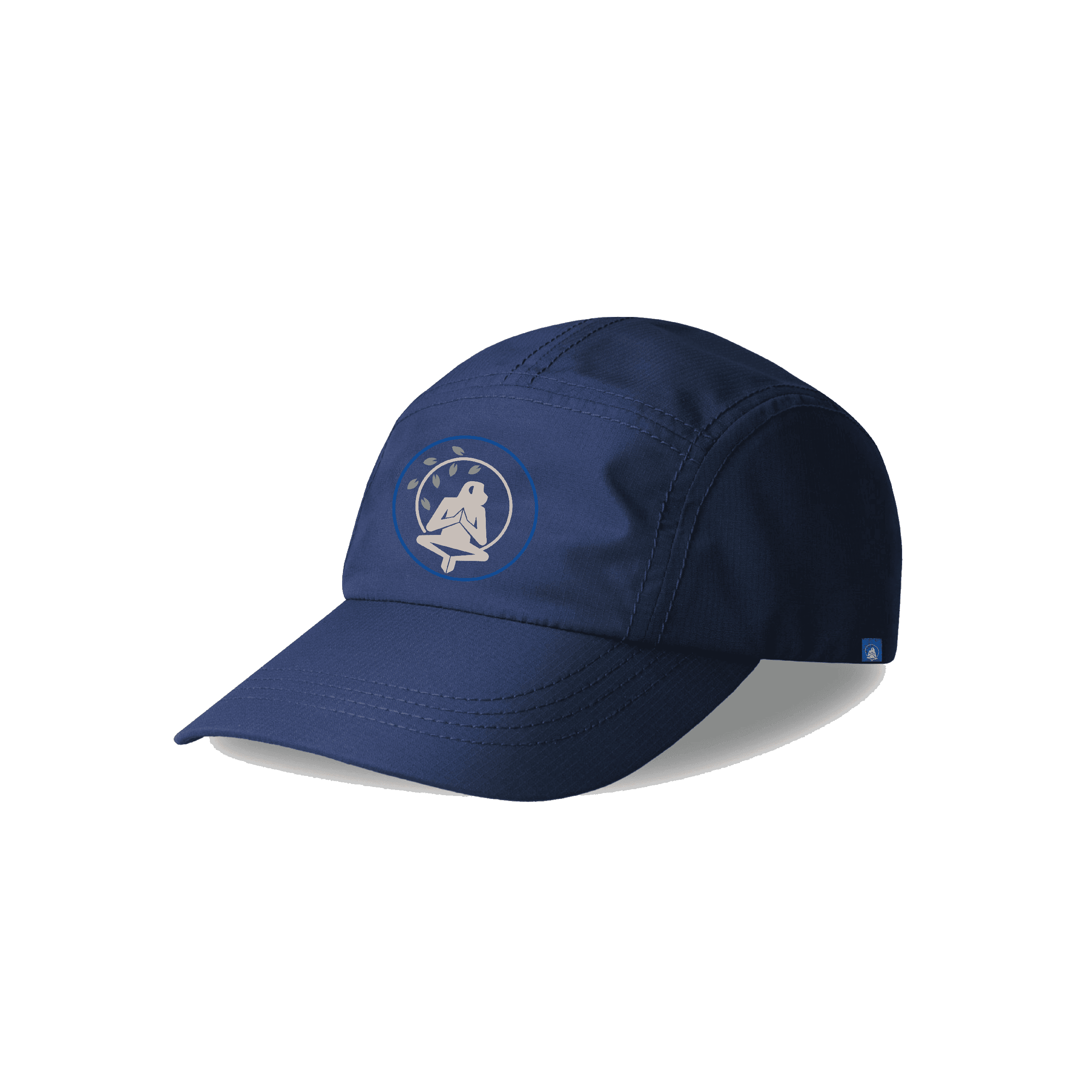 Gorra Yosemite Blue impermeable de material reciclado en azul navy con logo Flow Mico, vista frontal