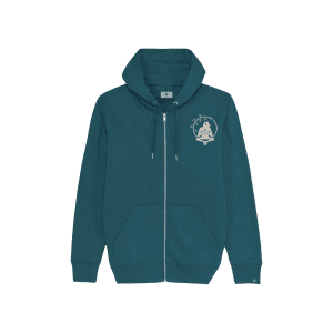 Sudadera Balance Haven de Flow Mico con cremallera en azul petróleo con logo Flow Mico bordado en pecho izquierdo